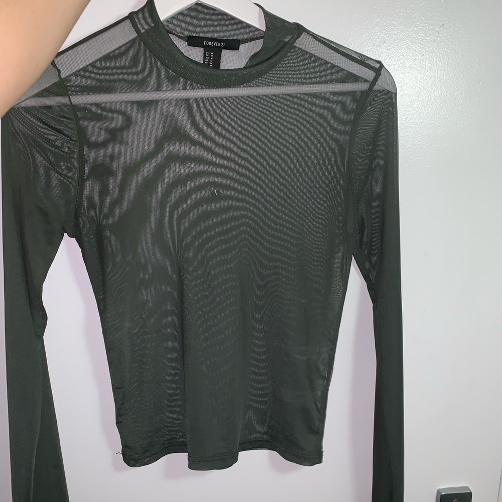 Mesh long sleeve olive shirt